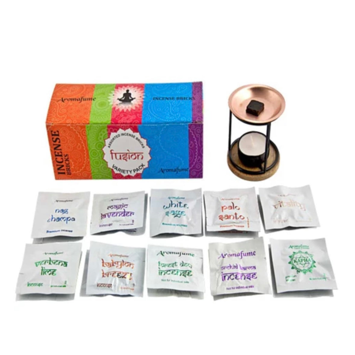 Aromafume Fusion Kit Bruciaincenso + 20 Mattoncini di Incenso - Niente Fumo e Cenere - clorophilla-shop