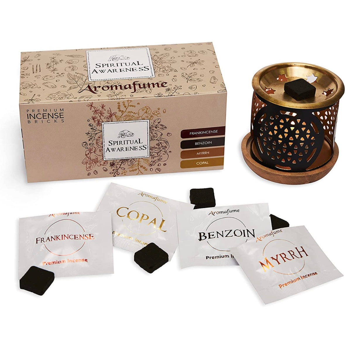 Aromafume "Spiritual Awareness" Kit Bruciaincenso + 12 Mattoncini di Incenso - Niente Fumo e Cenere - clorophilla-shop