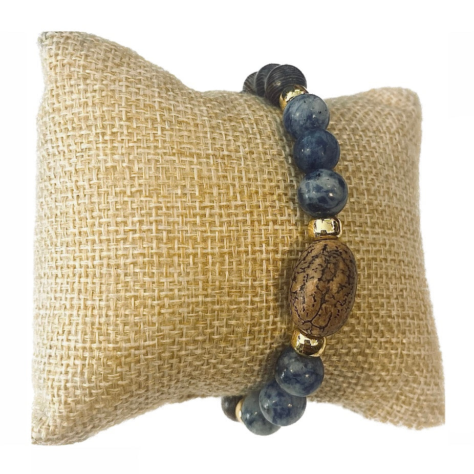 Mala Wengè wooden bracelet with precious stones - different variants