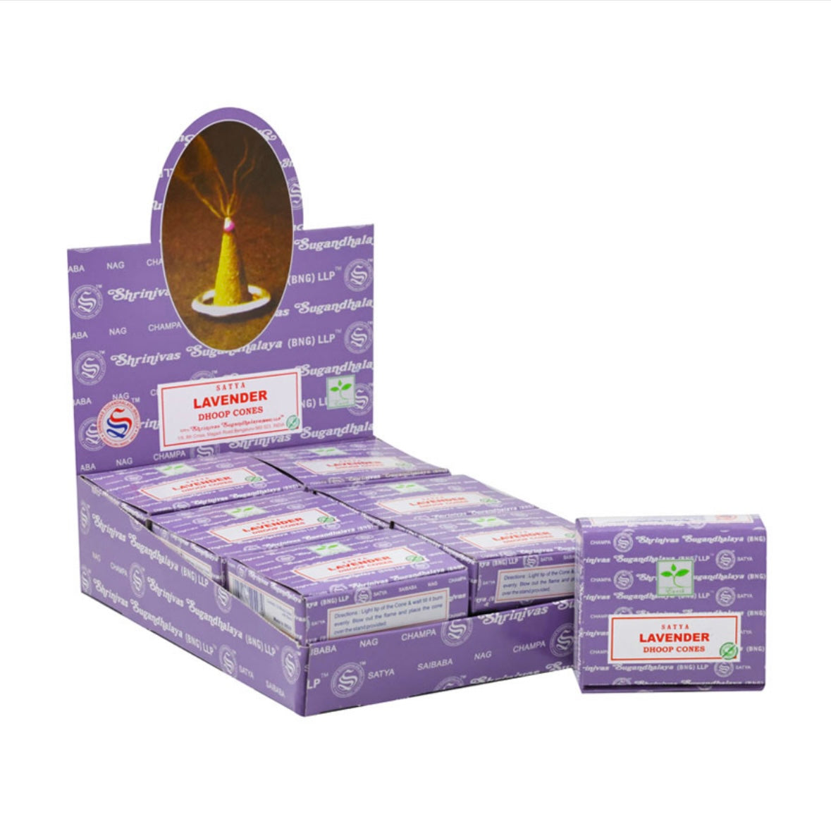 Satya lavender incense in 100% natural cones - support included