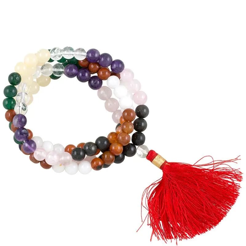 Mala Tibetana astrologica 9 Pianeti Qualità AA con Nappa - Collana Rosario 108 Perle