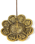 Bruciaincenso Fiore con Simboli Buon Auspicio Buddhisti per Incenso in Bastoncini - Portaincenso Stick 12cm - clorophilla-shop