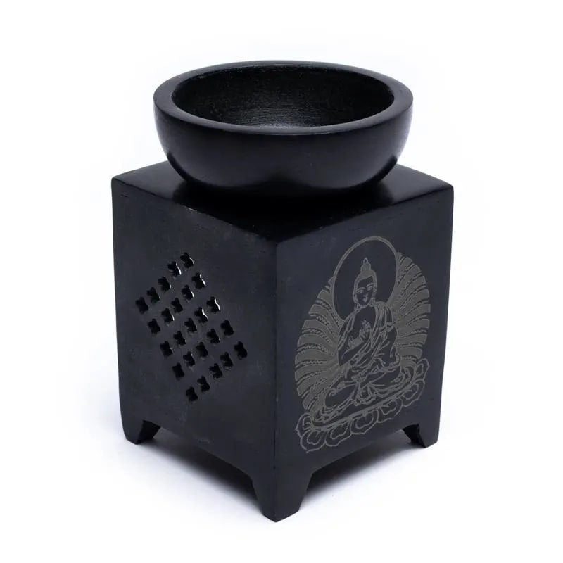 Brucia Essenze con Buddha in Pietra Ollare di Alta Qualità - Bruciatore Oli Essenziali 11 cm - clorophilla-shop