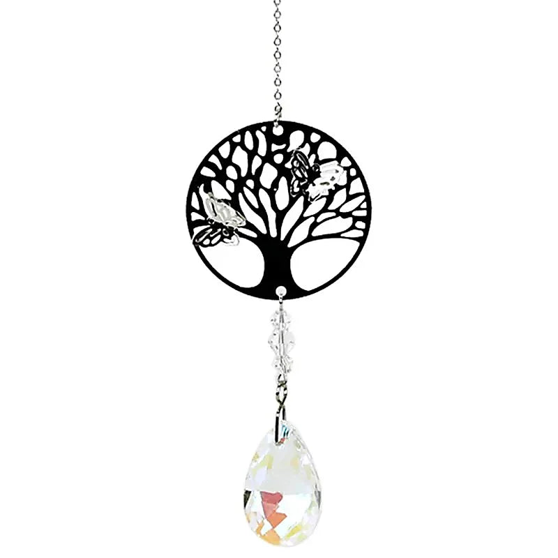 Albero della vita con Cristallo e goccia Arcobaleno Feng Shui - Da appendere a qualsiasi finestra soleggiata - Cattura-sole 30cm - clorophilla-shop