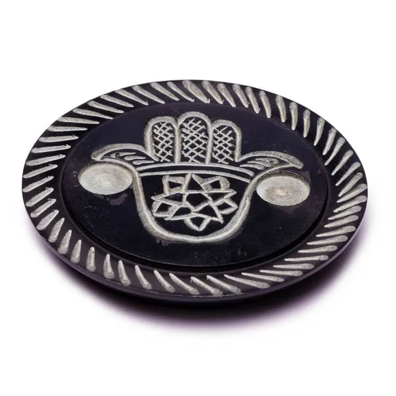 Bruciaincenso in Pietra Ollare con Mano di Fatima per Incenso in Bastoncini e Incenso in Coni - 10cm - clorophilla-shop