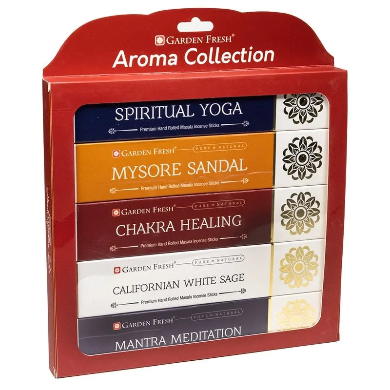 Garden Fresh 5 Incensi Indiani Masala Naturali Artigianali in Bastoncini - Erbe Naturali, Resine, Legni, Fiori, Oli Aromatici e Spezie - Confezione Regalo - clorophilla-shop