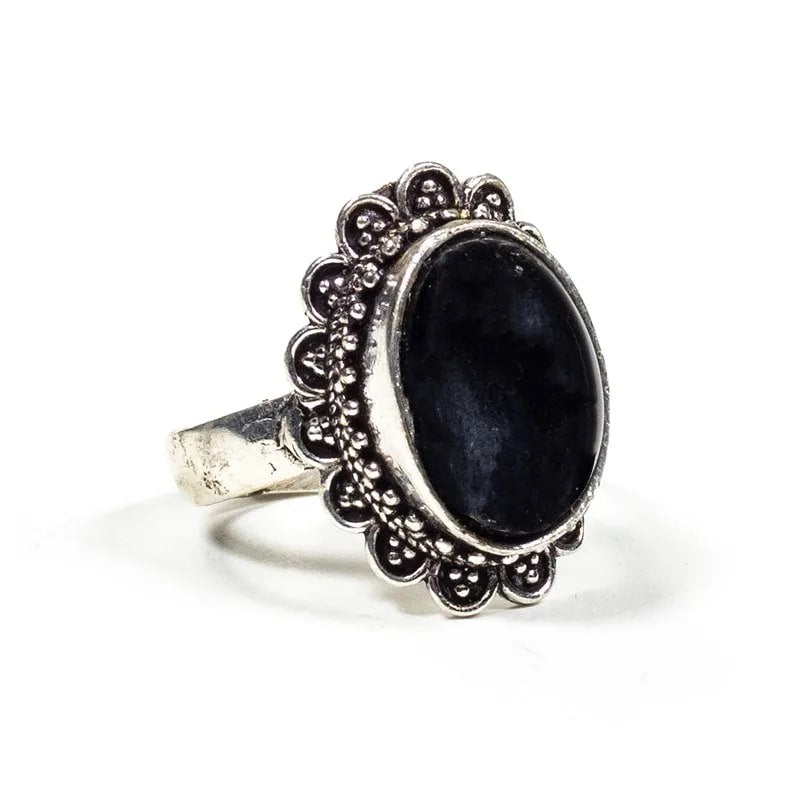 Anello in Ottone con Pietra Tormalina Nera senza Nichel - Regolabile - clorophilla-shop