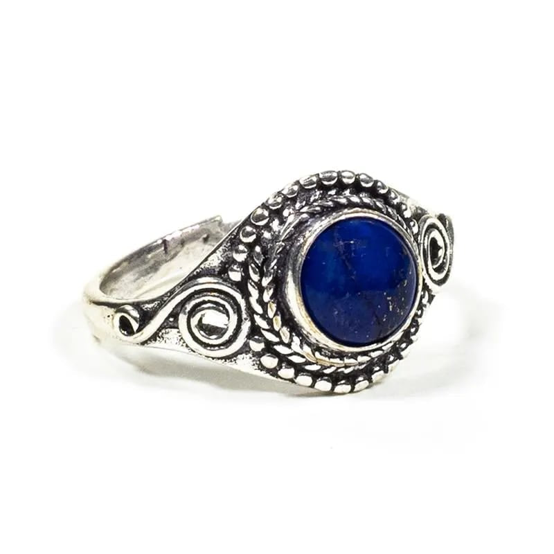 Anello con Lapislazzuli in ottone - Regolabile - clorophilla-shop