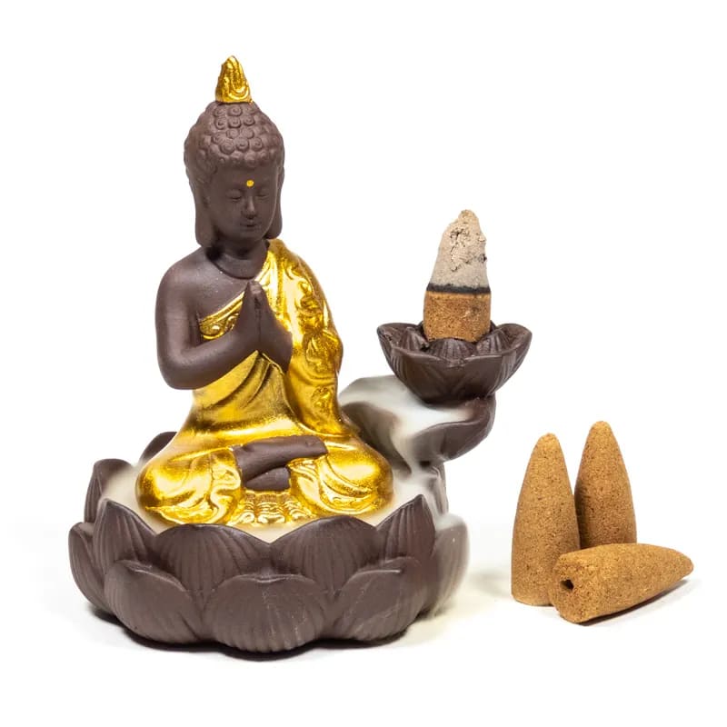 Bruciaincenso a cascata Buddha in ceramica per Incenso in coni - Portaincenso a fontana 12cm - clorophilla-shop