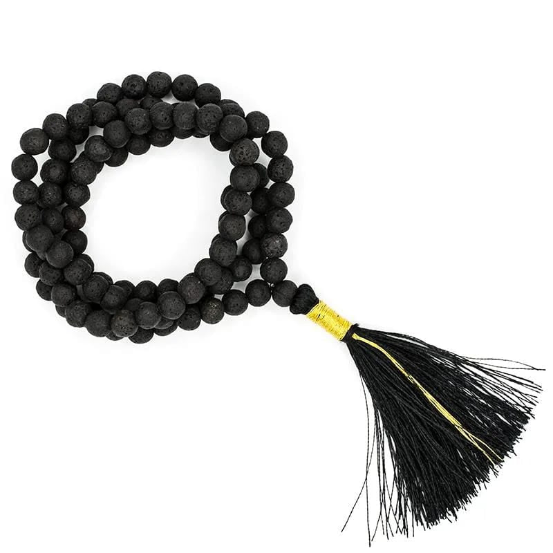 Mala Tibetana in Pietra Lavica con Nappa - CORAGGIO E POTERE DI REALIZZAZIONE