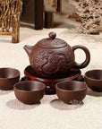 Set Teiera e Tazze in Ceramica Stile Giapponese con Drago