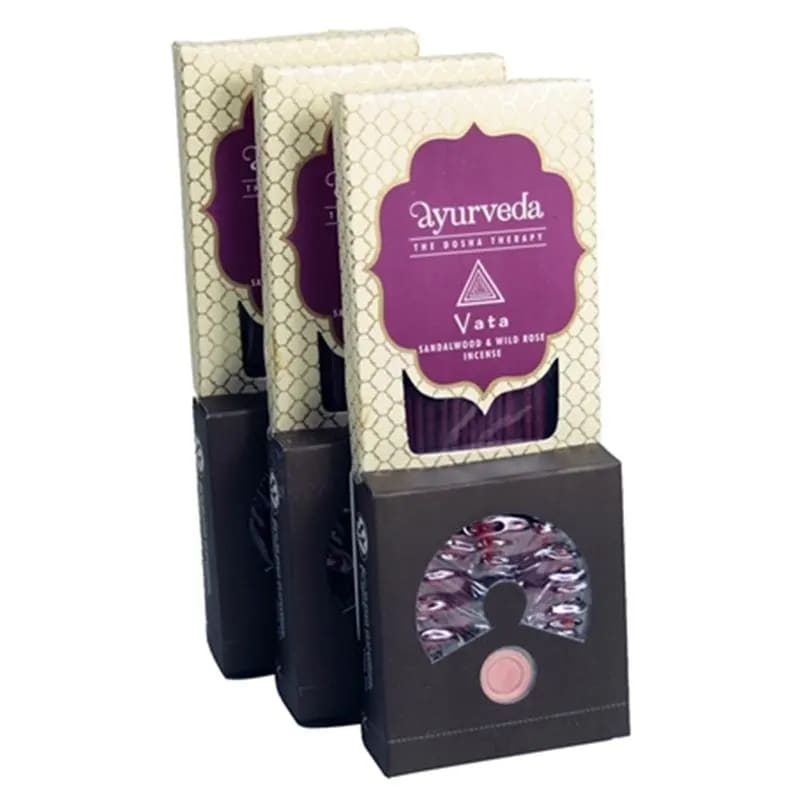 Ayurveda Incenso Vata Set Bastoncini e Coni Sandalo e Rosa Selvatica - Bruciaincenso Incluso - clorophilla-shop