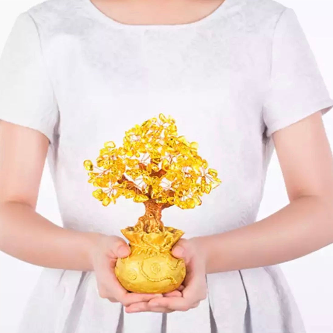 Albero della Fortuna Cinese In Pietra di Cristallo Naturale e Resina - Ornamento Decorativo Feng Shui - 18cm - clorophilla-shop