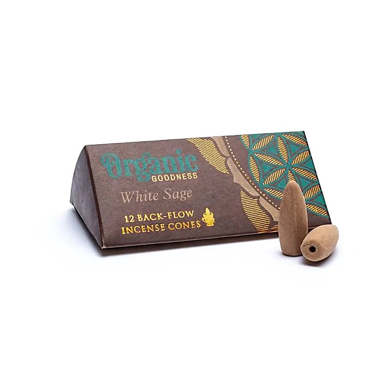 Organic Goodness White Sage Coni Backflow Reflux Incense For Burning Cascade - 12 Coni