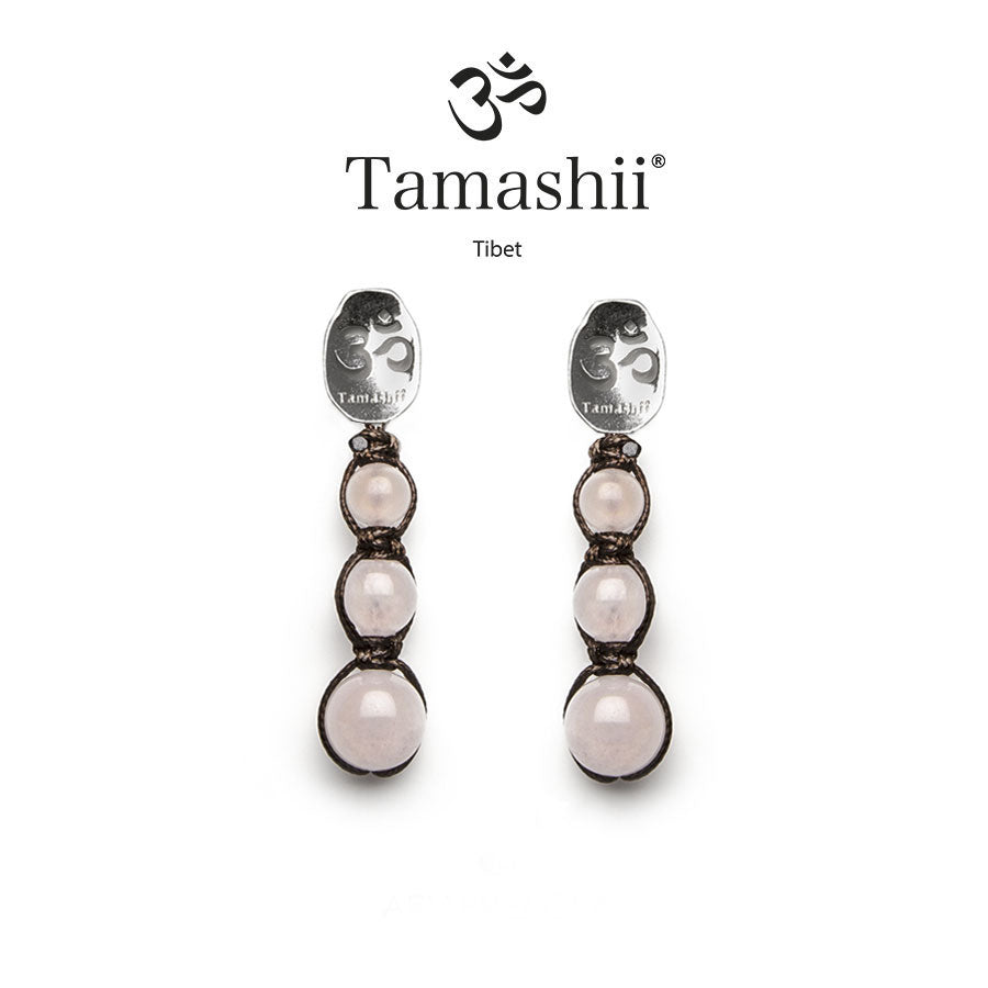 Tamashii Quarzo Rosa Orecchini Tibetani in Pietra Naturale e Argento 925 - EHST3-33