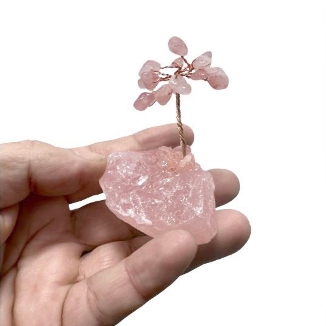Albero della vita in pietra Quarzo Rosa su Drusa - 8cm - clorophilla-shop
