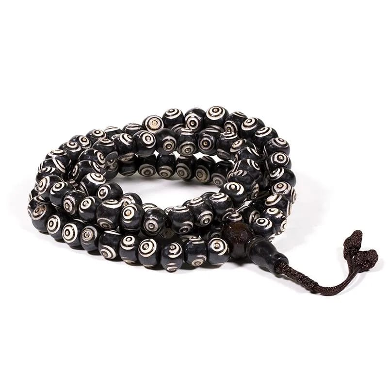 Mala Tibetana Collana Rosario 108 Grani Bianco e Nero + Perla Grande