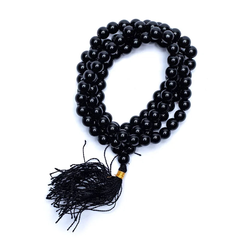 Mala Tibetana Onyx Black Quality AA With Nappa - Rosary necklace 108 Grani
