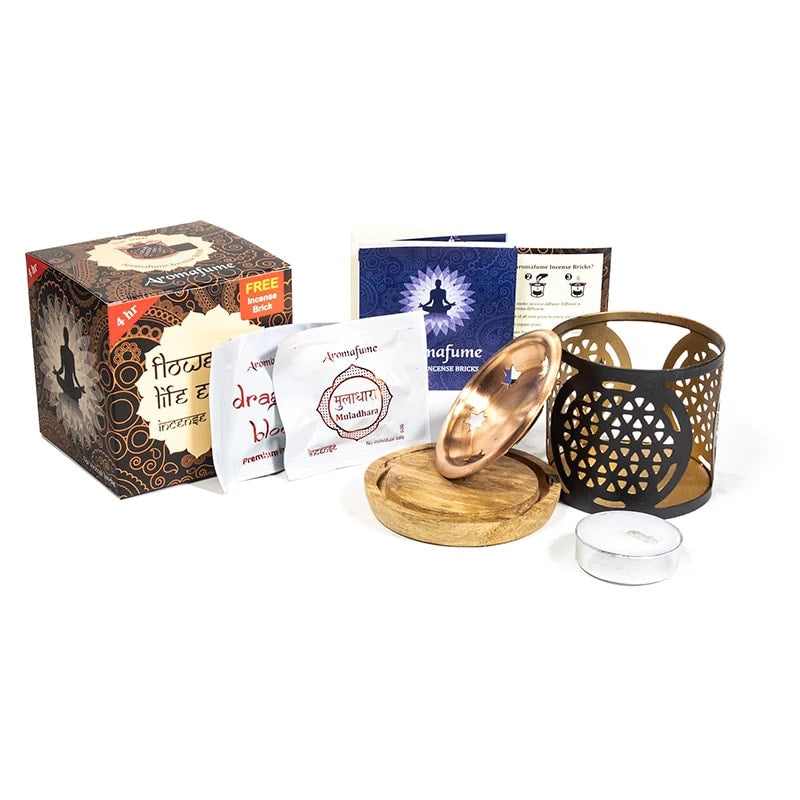 Aromafume Exotic Fiore della Vita Kit Bruciaincenso + 2 Mattoncini di Incenso - Niente Fumo e Cenere - clorophilla-shop