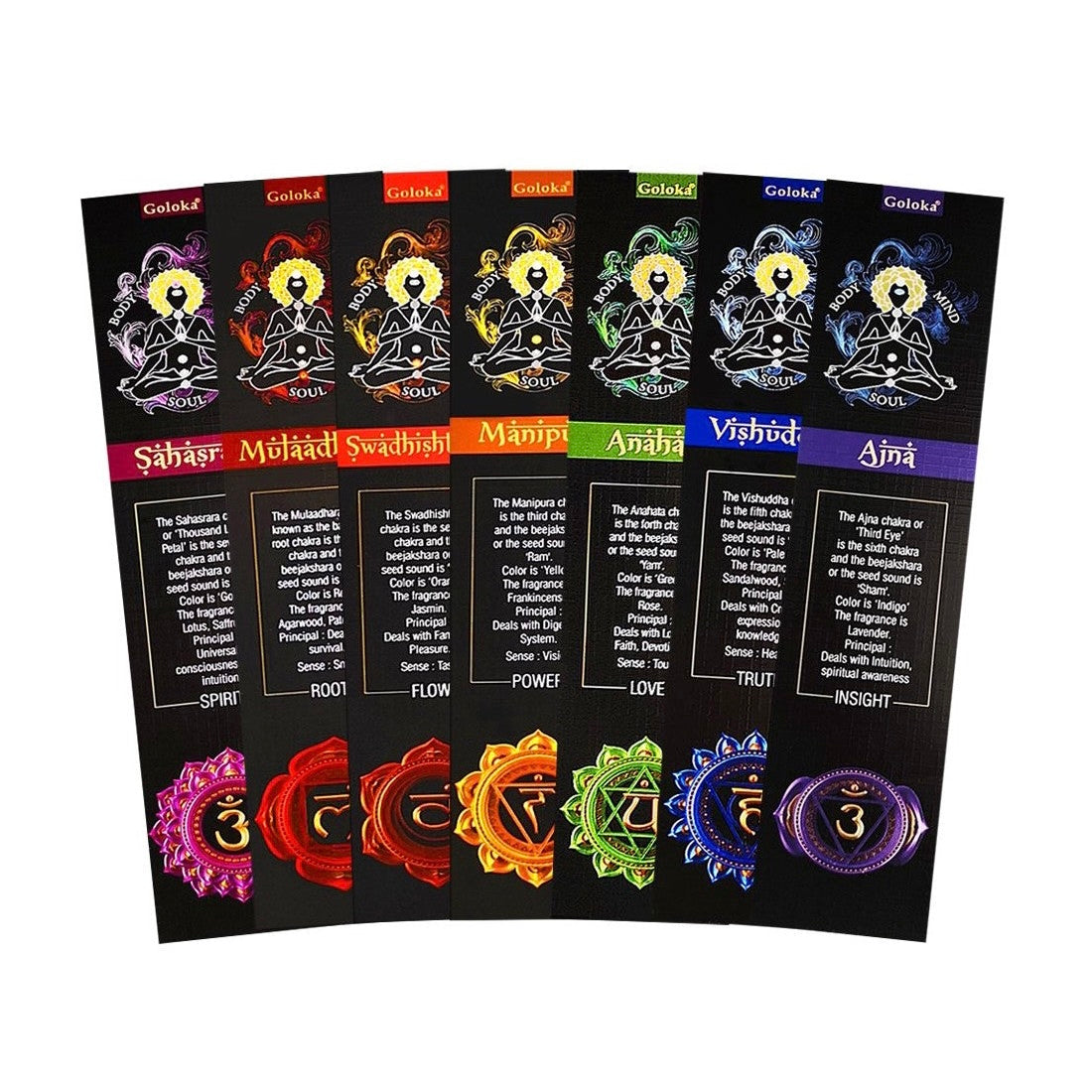 Goloka Collezione 7 Chakra Incenso in bastoncini - Set da 7 - clorophilla-shop