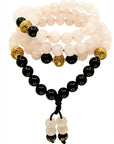 Samsara Mala Tibetana Quarzo rosa e Onice nero - Collana Rosario 108 grani