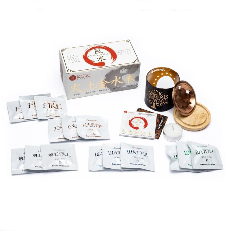 Aromafume Feng Shui Kit Bruciaincenso + 15 Mattoncini di Incenso 5 Elementi - Niente Fumo e Cenere - clorophilla-shop