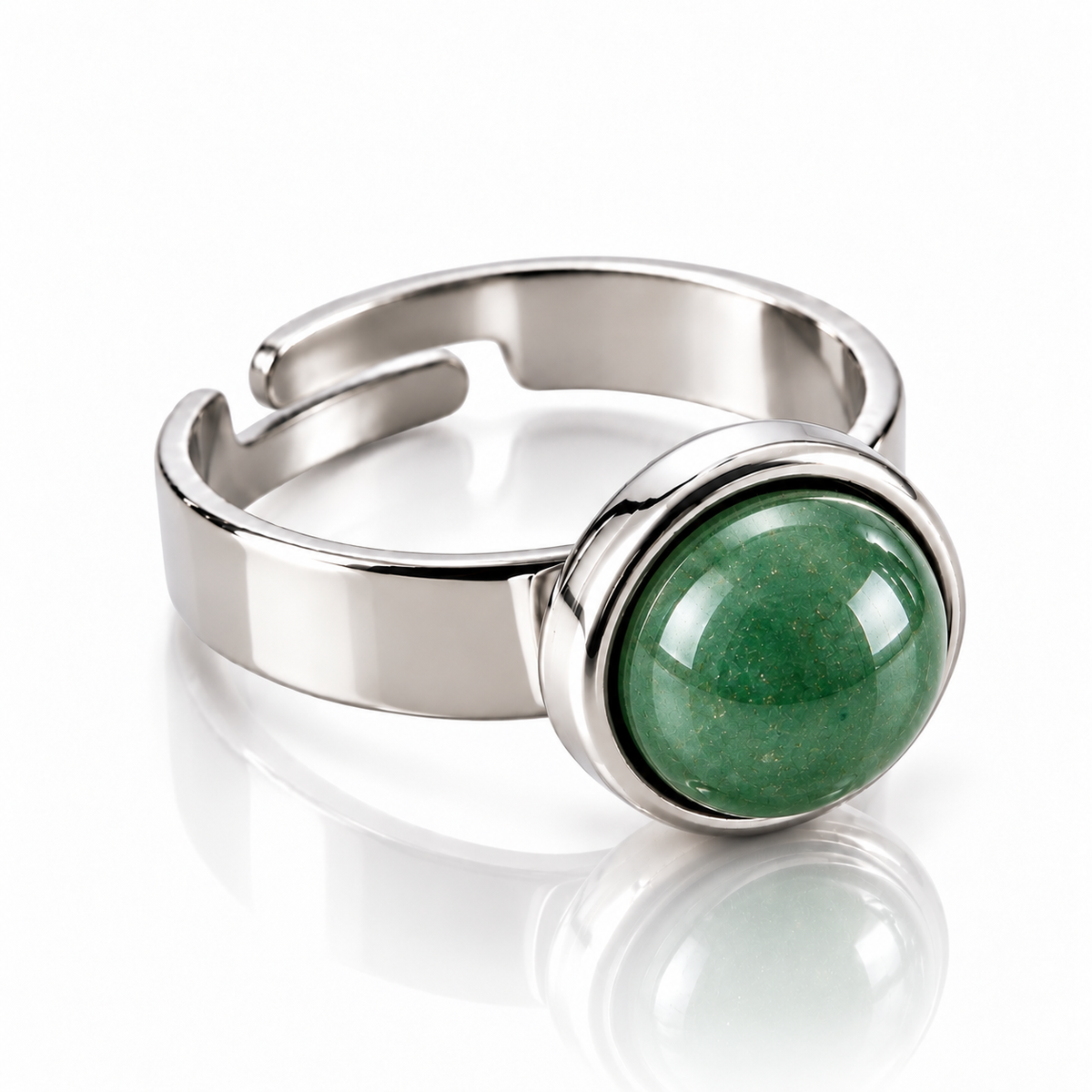 ANELLO MINIMAL AVVENTURINA VERDE - acciaio inossidabile regolabile