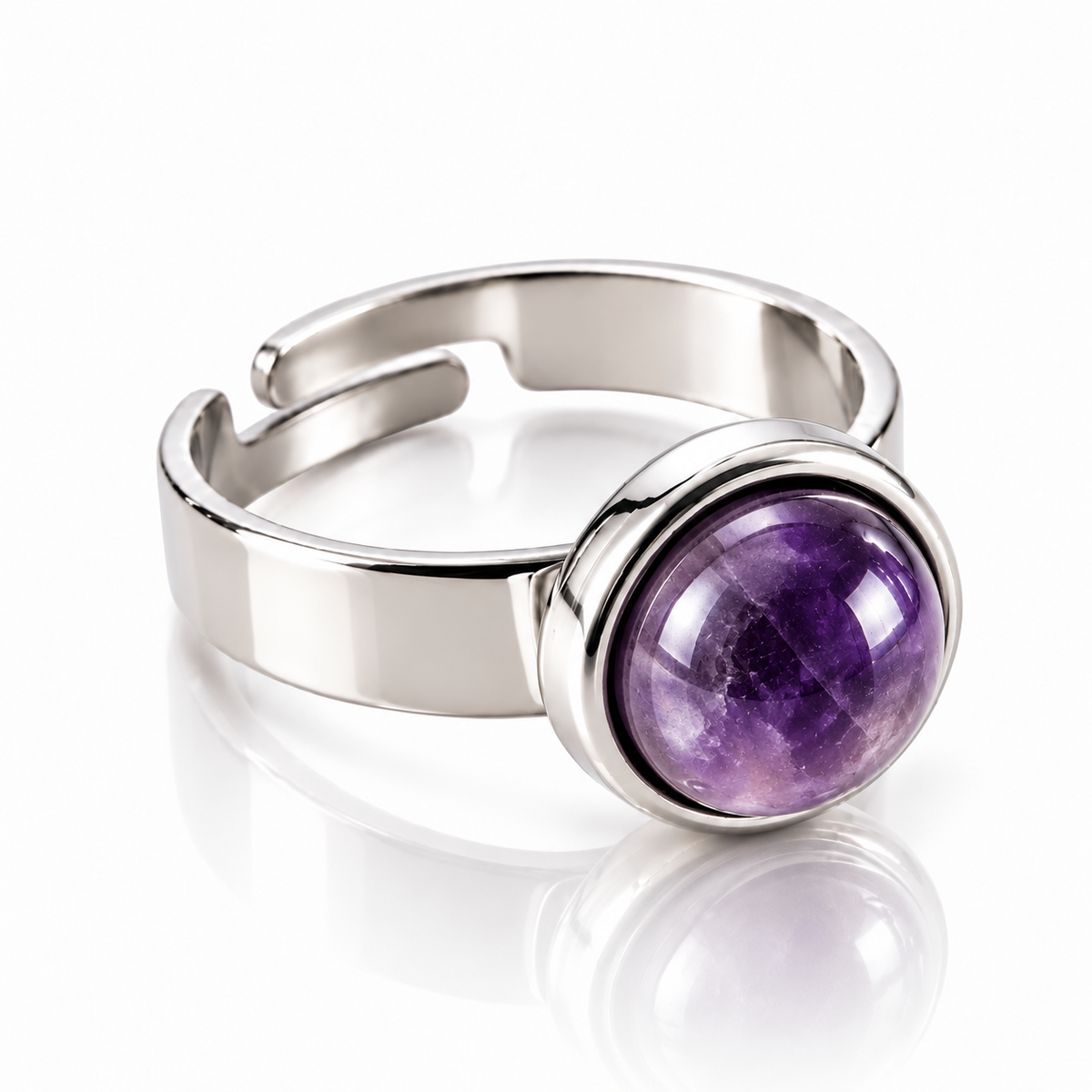 ANELLO MINIMAL AMETISTA - acciaio inossidabile regolabile