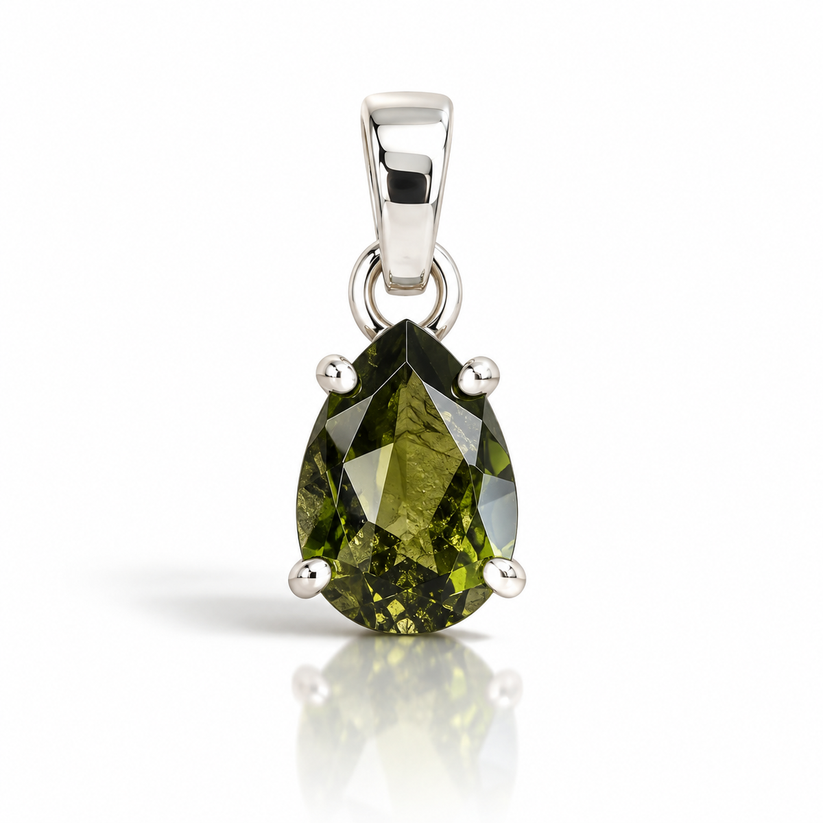 Ciondolo in Moldavite Naturale Taglio Brillante a Goccia in Argento 925 – Trasformazione e Rinascita