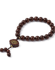 Mala bracelet in red sandalwood - elastic with lotus flower