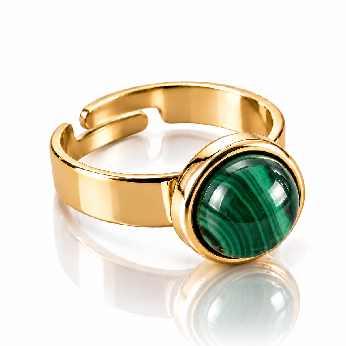 ANELLO MINIMAL MALACHITE - acciaio inossidabile regolabile