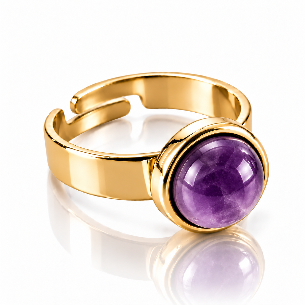 ANELLO MINIMAL AMETISTA - acciaio inossidabile regolabile