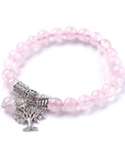 Bracciale in Pietra Quarzo Rosa con albero della vita - Amore e Pace interiore