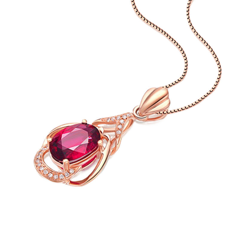 COLLANA CON TORMALINA ROSSA IN ARGENTO 925 PLACCATO ORO ROSA - Energia del cuore, vitalità e passione