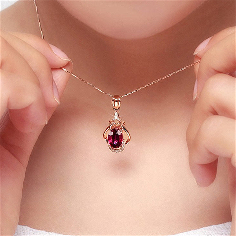 COLLANA CON TORMALINA ROSSA IN ARGENTO 925 PLACCATO ORO ROSA - Energia del cuore, vitalità e passione