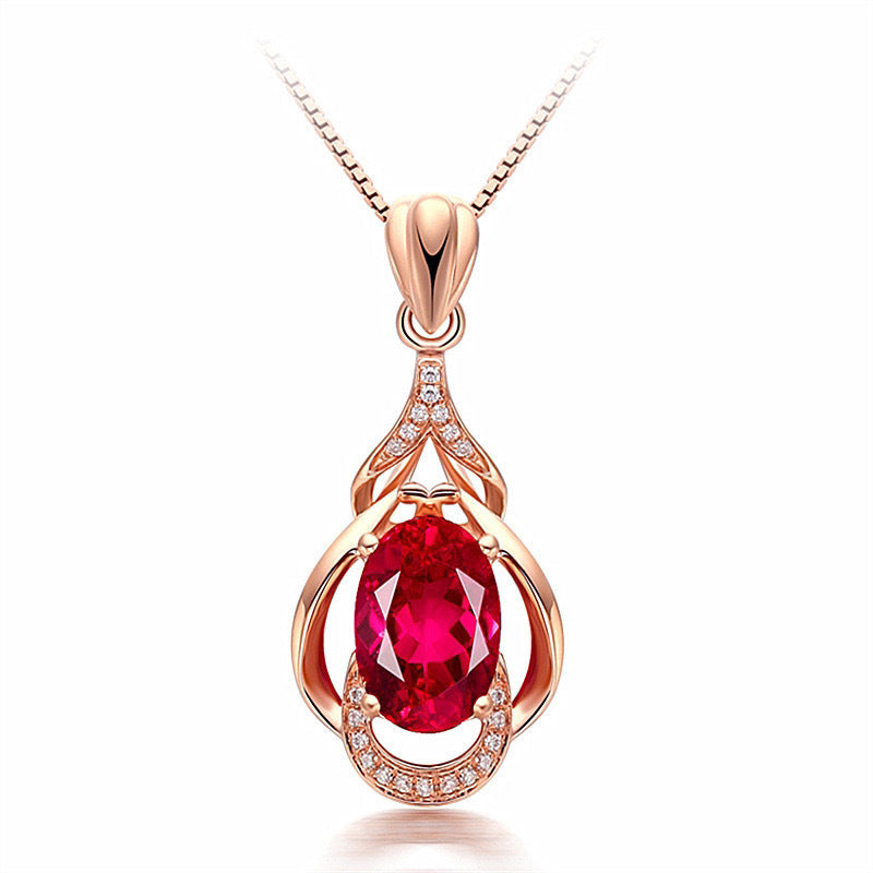 COLLANA CON TORMALINA ROSSA IN ARGENTO 925 PLACCATO ORO ROSA - Energia del cuore, vitalità e passione