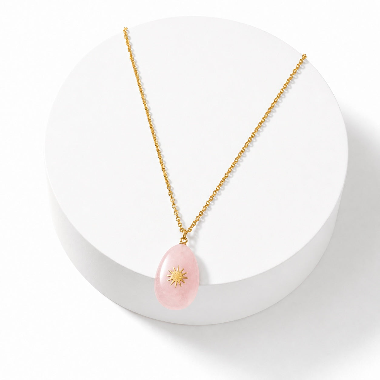 COLLANA IN QUARZO ROSA CON STELLA - Acciaio inox
