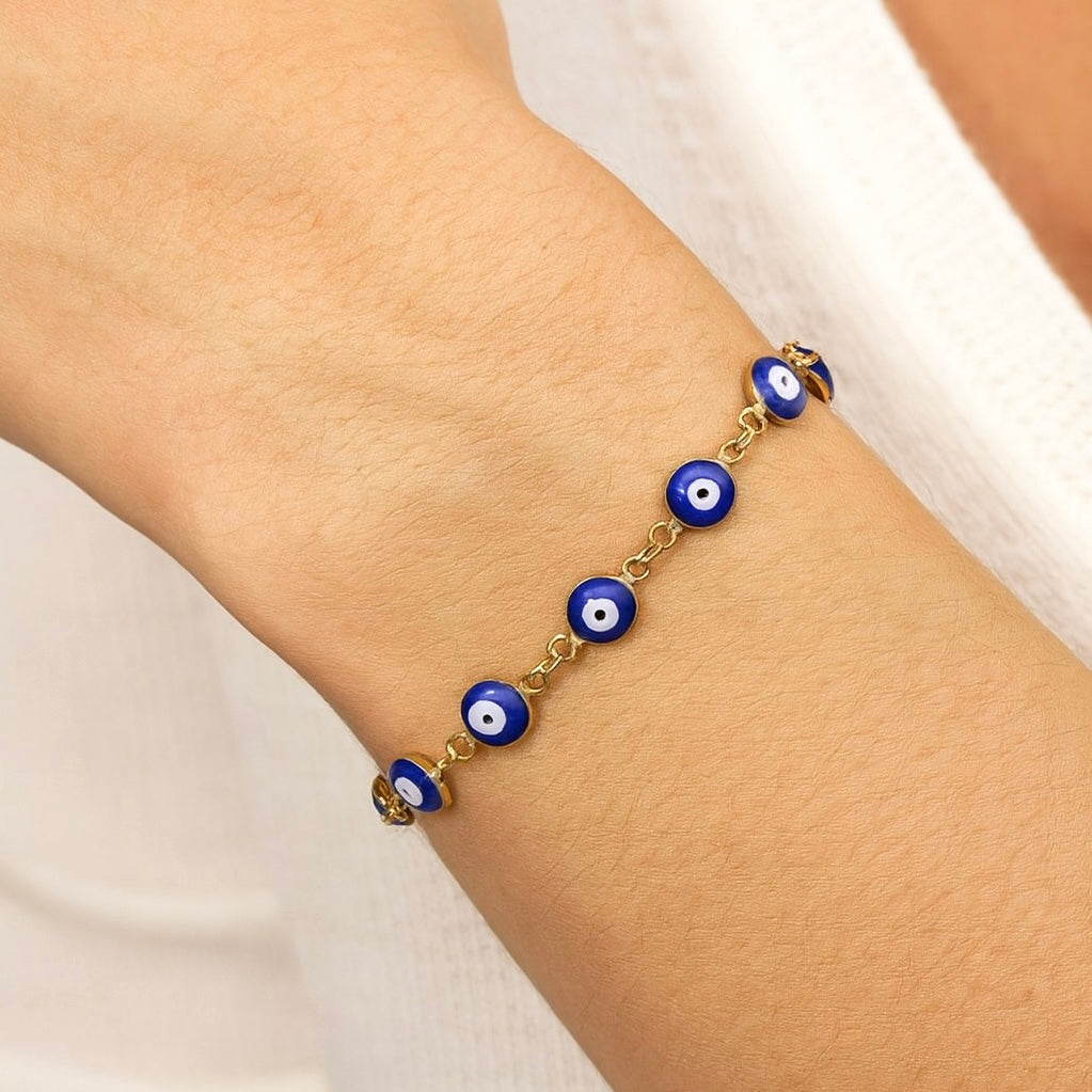 WEVENI Bracciale Occhio Turco In Acciaio Inox Con Placcatura Oro 18k - Portafortuna Per Donne