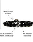 Bracciale astrologico in onice nero con segno zodiacale oroscopo - 12 costellazioni doppio verso