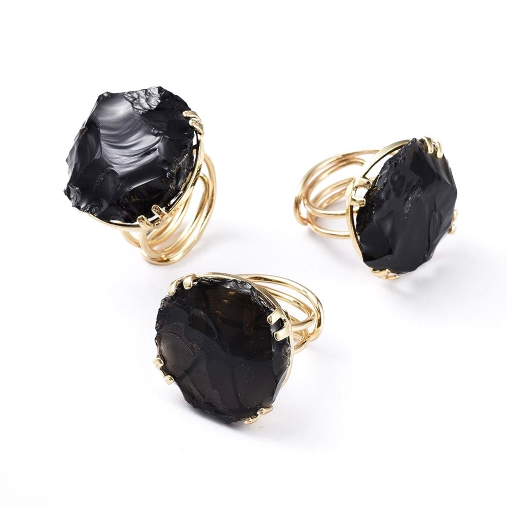 ANELLO PEPITA DI OSSIDIANA NERA - Protezione e radicamento