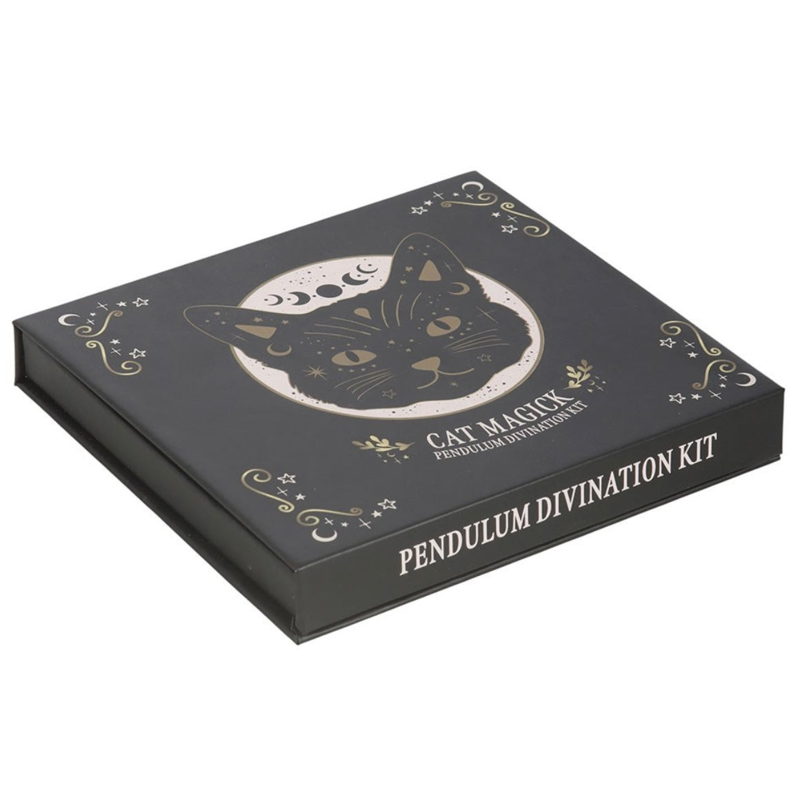 KIT DIVINAZIONE BLACK CAT MAGIC - Pendolo in ossidiana e tavola divinatoria in ceramica