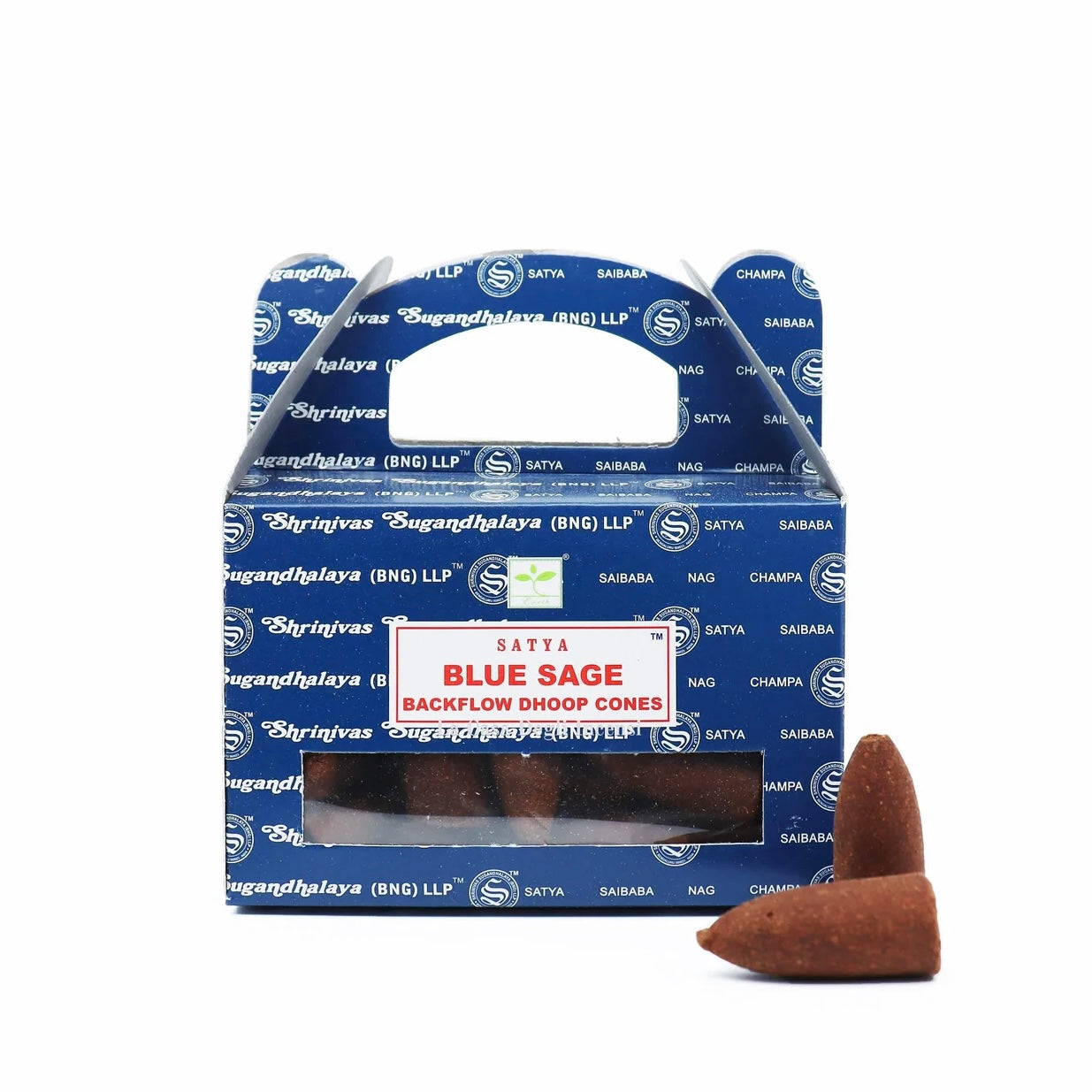 Satya BLUE SAGE Coni Incenso a Reflusso Backflow per Bruciaincenso a cascata - 24 coni