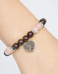 BRACCIALE IN GRANATO E QUARZO ROSA - Ottimismo, speranza e amore