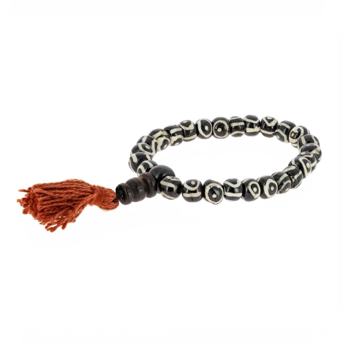 Bracciale Buddista Tibetano In Legno Di Perline Mala, Nodo Senza Fine Colore Beige Bracciale Buddista Tibetano In Legno Di Perline Mala, Nodo Senza Fine Colore Beige