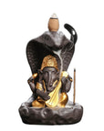 Bruciaincenso a cascata Ganesh con serpente in ceramica per Incenso in coni e stick - Portaincenso a fontana