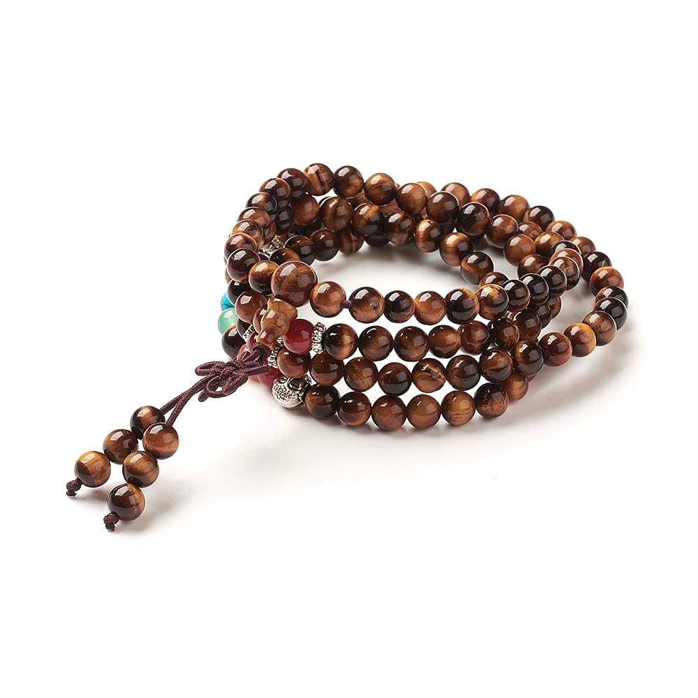 Mala Tibetana in Occhio di Tigre con Chakra - Collana Rosario