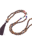 Mala Tibetana in Occhio di Tigre 7 chakra con Nappa - Collana Rosario 108 Perle