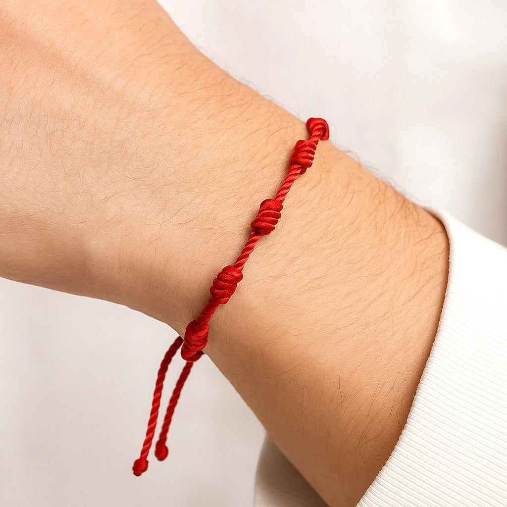 Bracciale Rosso Sette Nodi Originale - Portafortuna Contro Il Malocchio, Amuleto Protezione Energie Negative - Regolabile 11-28 Cm, Unisex