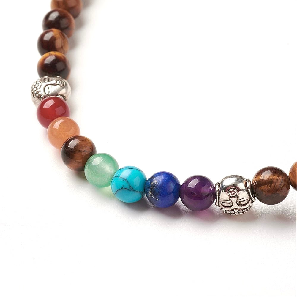 Mala Tibetana in Occhio di Tigre con Chakra - Collana Rosario