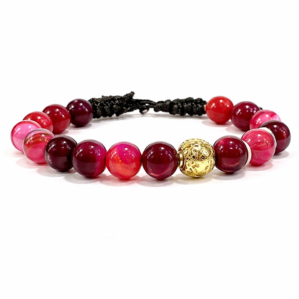 SAMSARA BRACCIALE TIBETANO IN AGATA ROSSA STRIATA - Energia, radicamento e determinazione